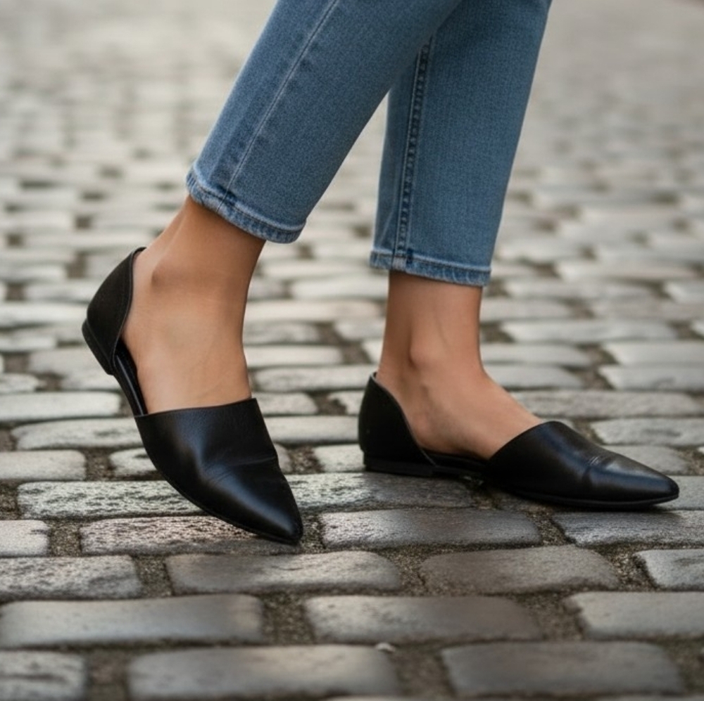 Jenni Kayne Black Leather D'orsay Flats‎ Shoes Sz 8 Pointed Toe Classic
